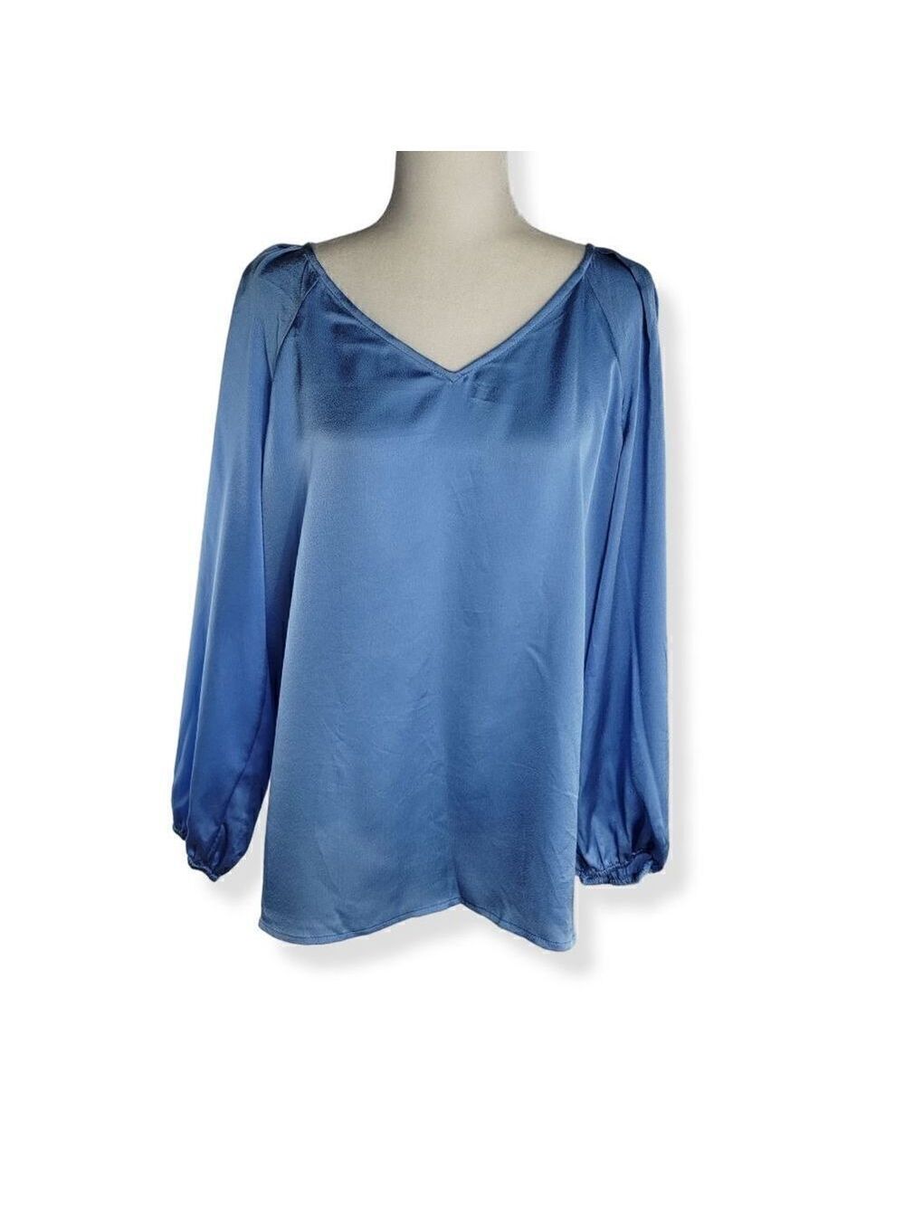 Nine West  Silky Blue Back Tie Blouse Large